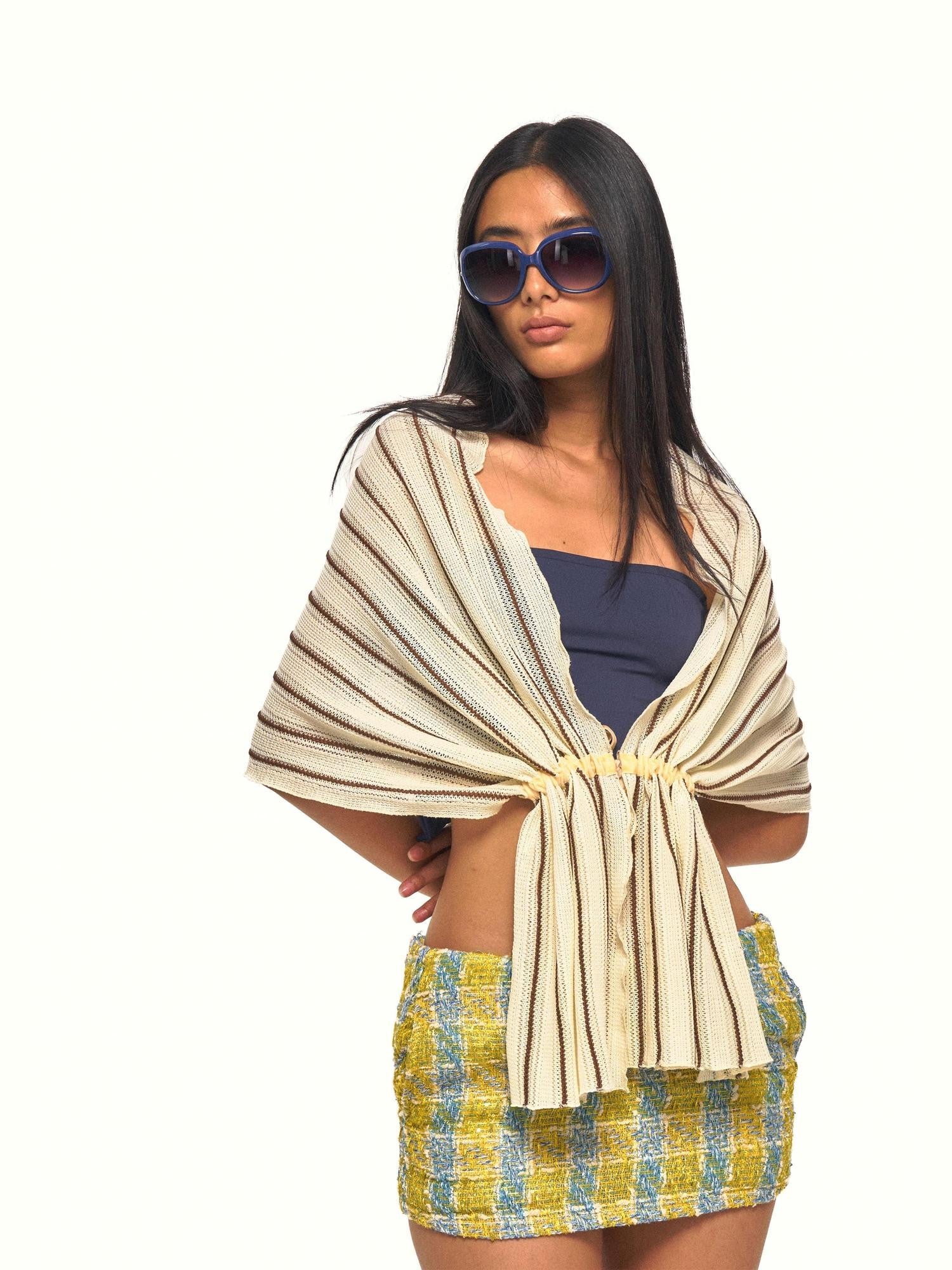 NyDkyel Striped Drawstring Gathered Draped Women&