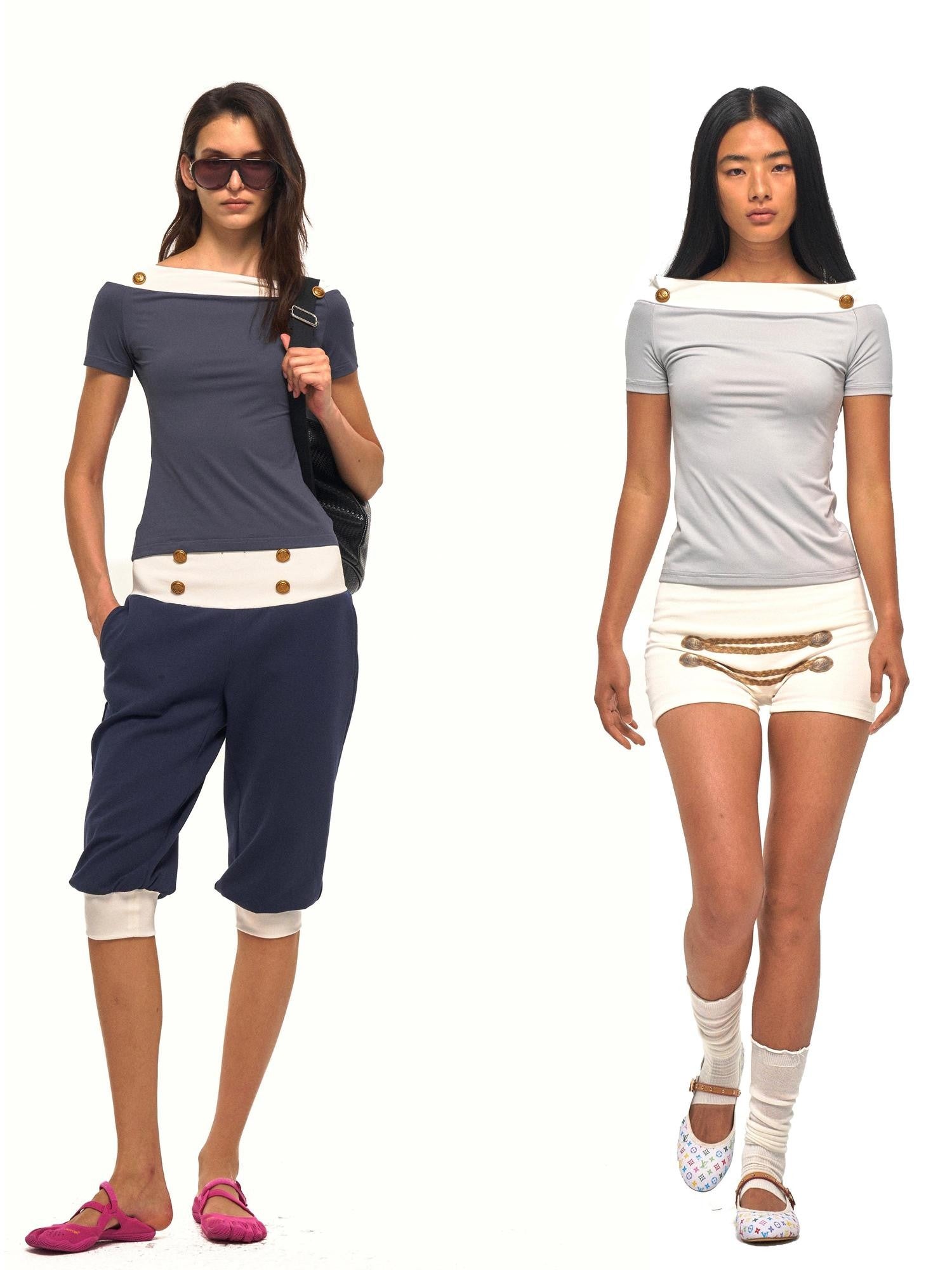 NyDkyel Striped Napoleon Button Bateau Neck Spliced Women&