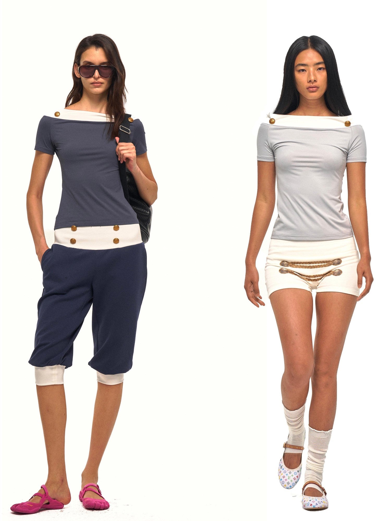 NyDkyel Striped Napoleon Button Bateau Neck Spliced Women&