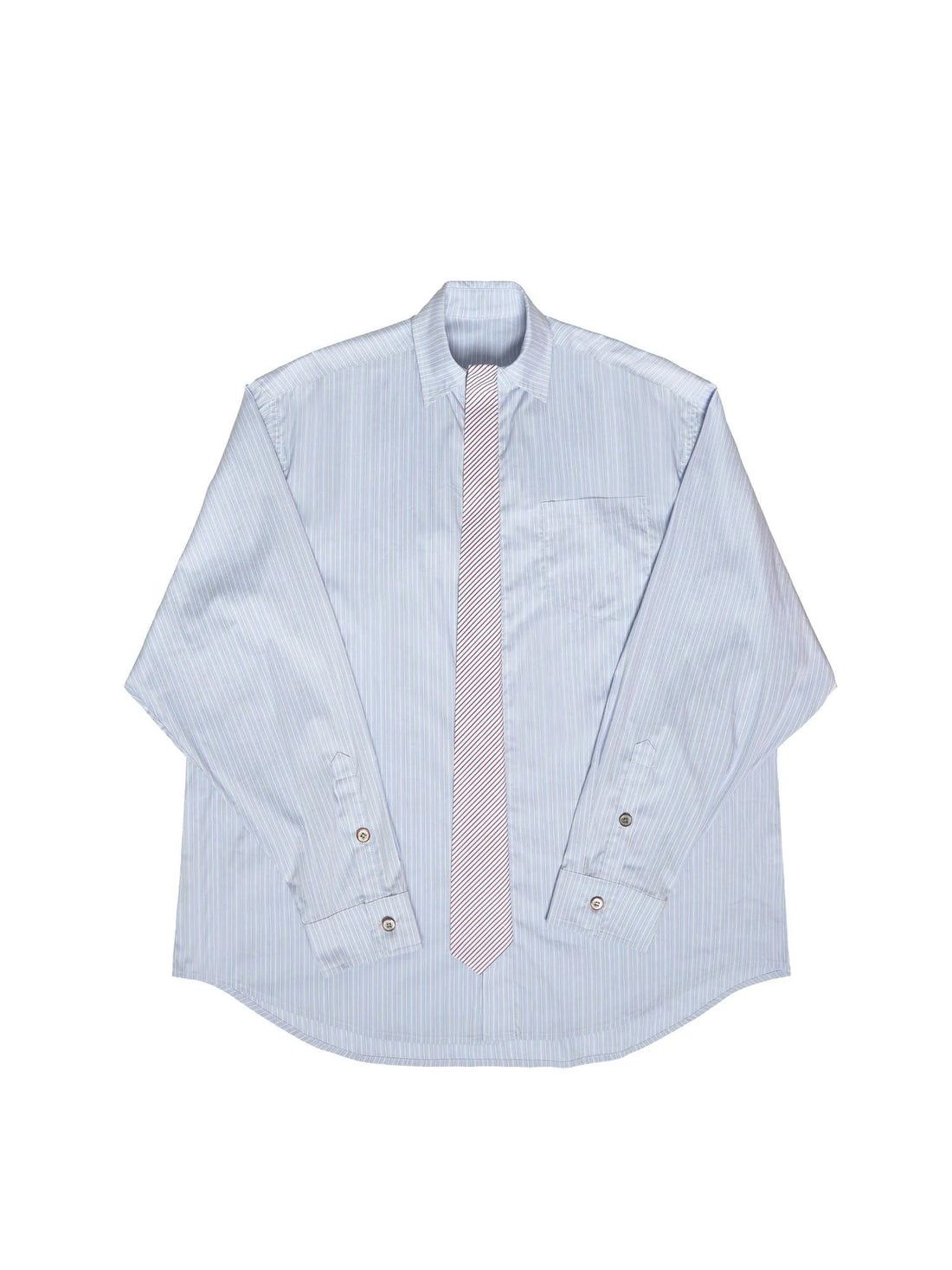 Striped Shirt With Contrast False Tie Detail