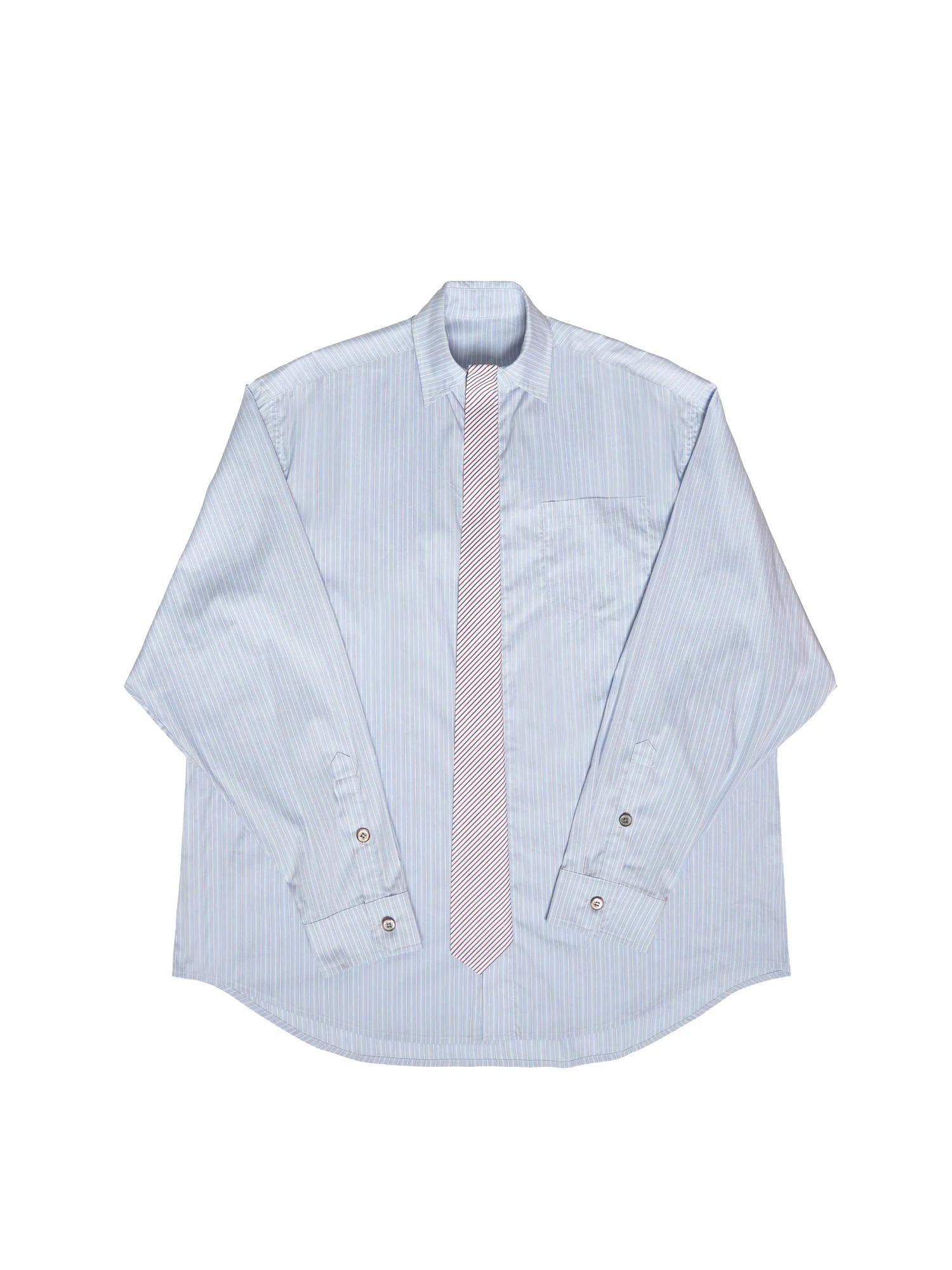 Striped Shirt With Contrast False Tie Detail