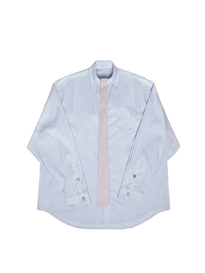 Striped Shirt With Contrast False Tie Detail
