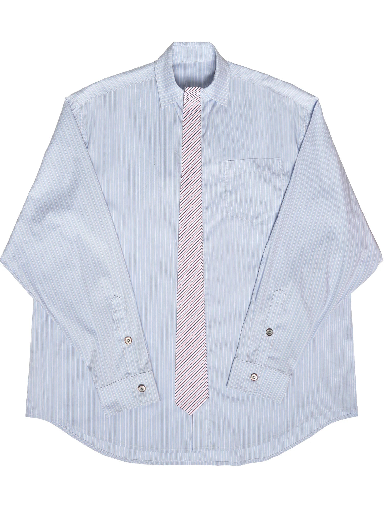 Striped Shirt With Contrast False Tie Detail