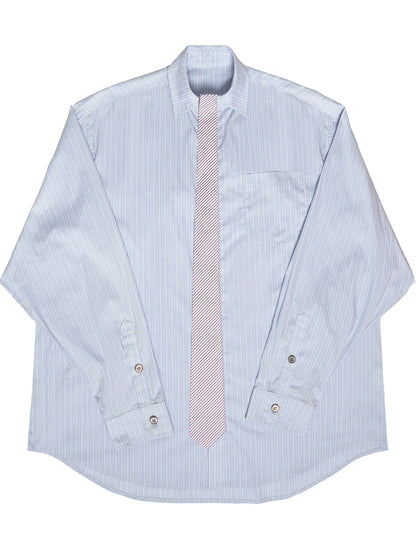 Striped Shirt With Contrast False Tie Detail