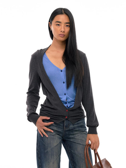 Tencel Merino Wool Blend Color Block Open Front Knit Top