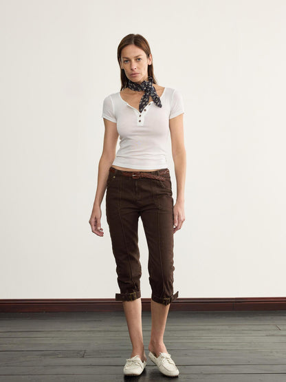 NyDkyel Tencel Wool Henley Knit Tee With Back Strap Detail