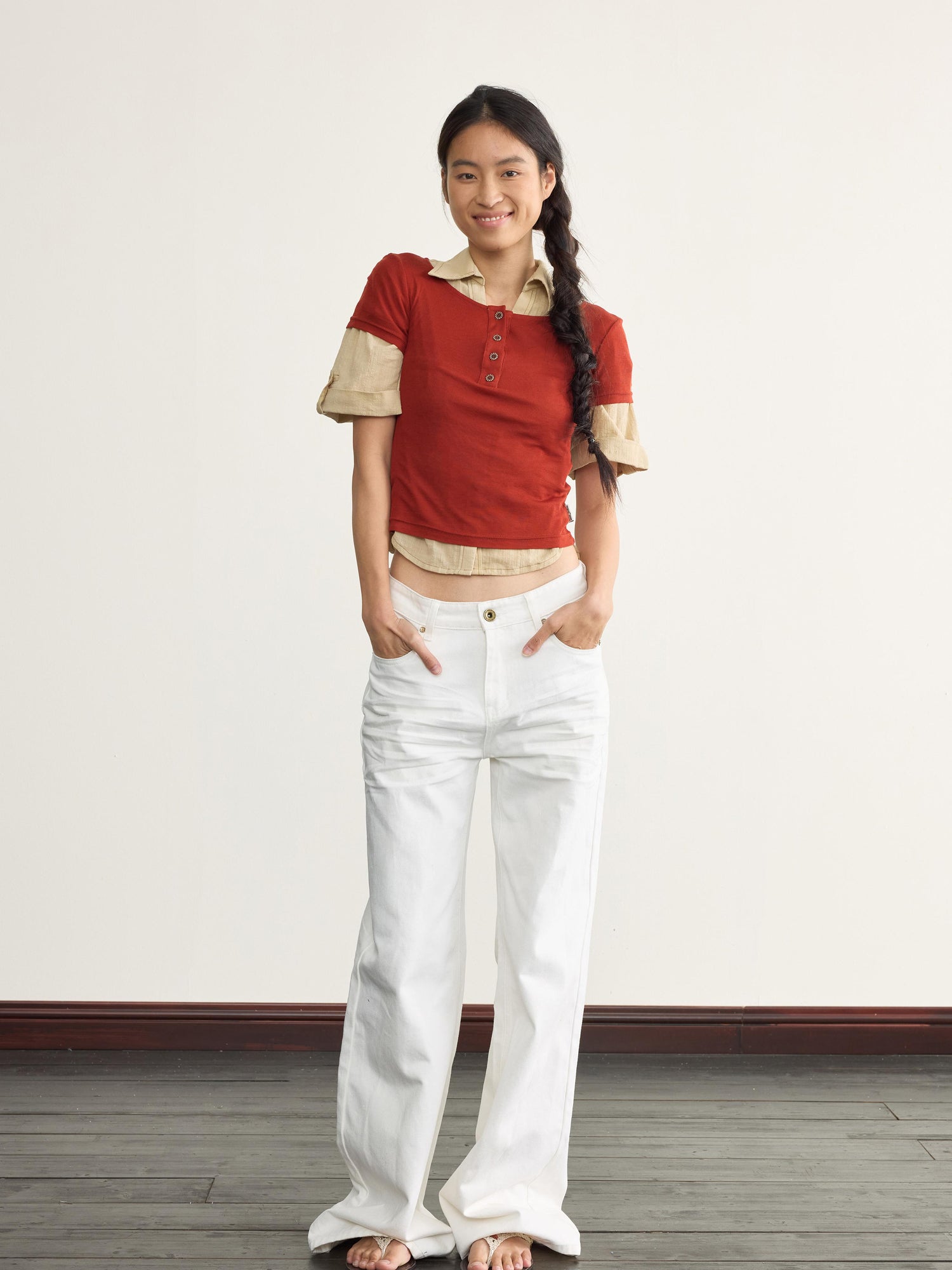 NyDkyel Tencel Wool Henley Knit Tee With Back Strap Detail