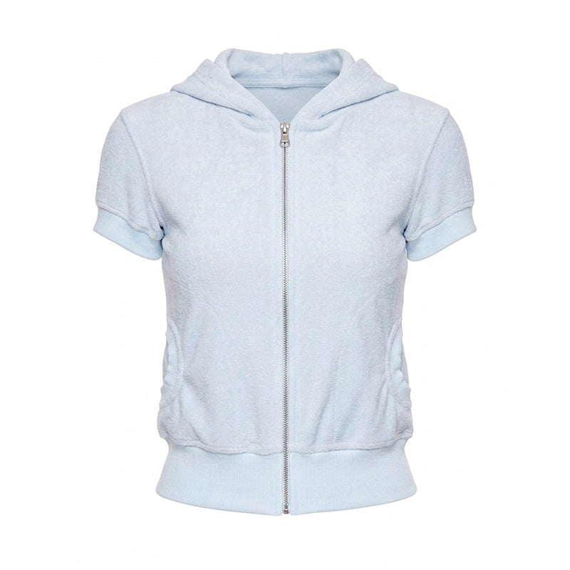 NyDkyel_Terry_Hooded_Short_Sleeve_Zip_High_Waist_Women&