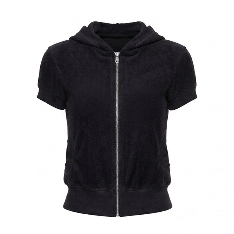 NyDkyel_Terry_Hooded_Short_Sleeve_Zip_High_Waist_Women&