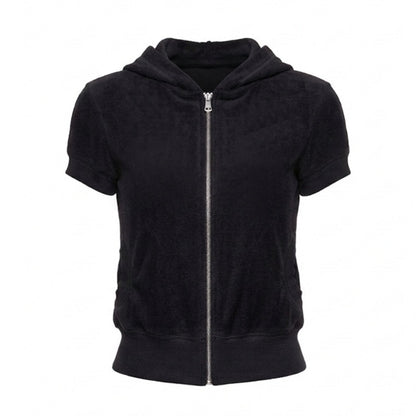 NyDkyel_Terry_Hooded_Short_Sleeve_Zip_High_Waist_Women&