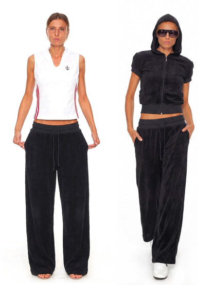 NyDkyel Terry Hooded Short Sleeve Zip High Waist Women&