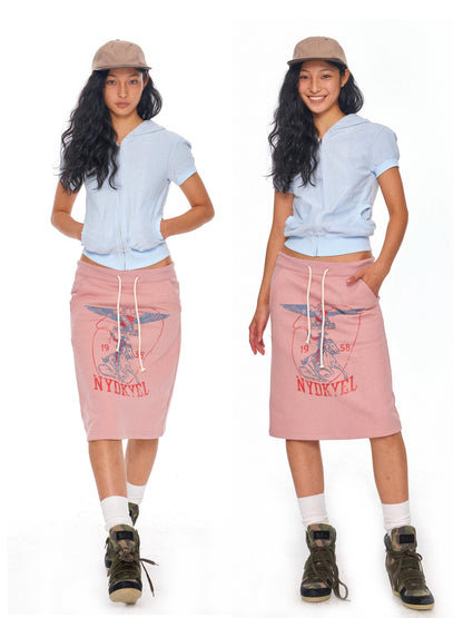 NyDkyel Terry Hooded Short Sleeve Zip High Waist Women&