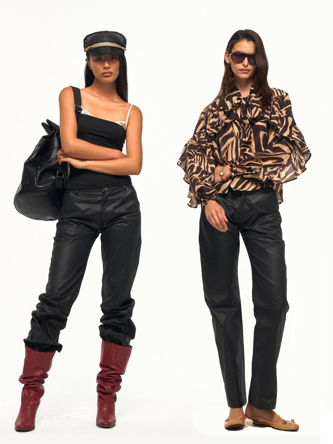 NyDkyel Textured Faux Leather Slanted Pockets Straight Women&