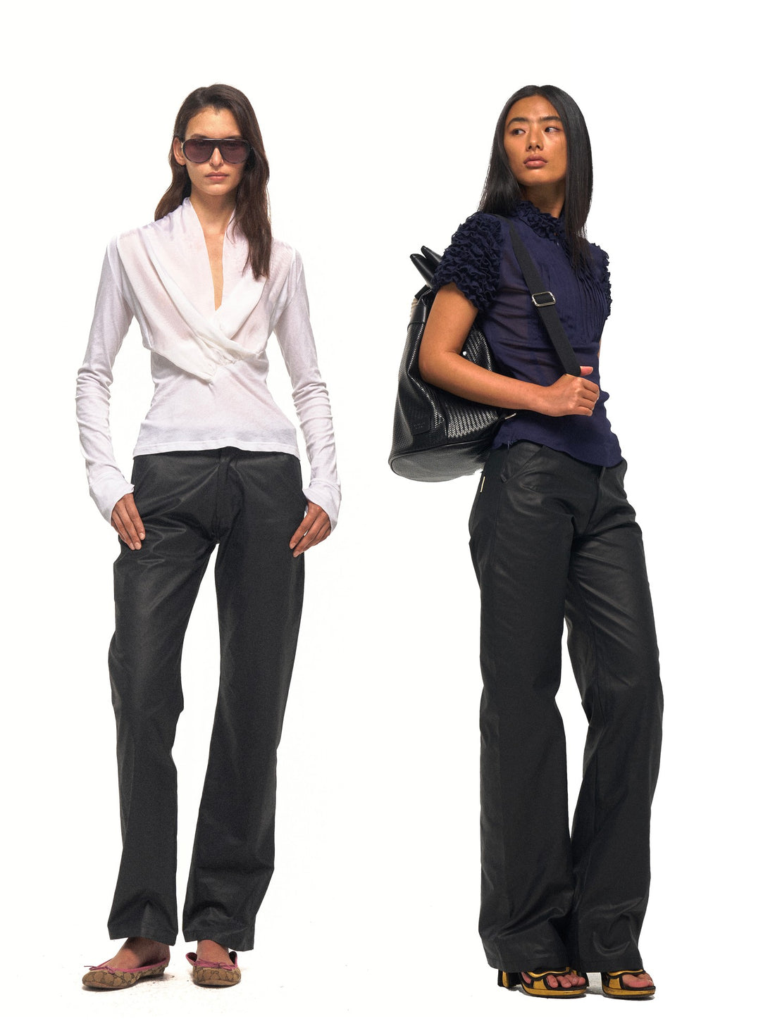 NyDkyel Textured Faux Leather Slanted Pockets Straight Women&