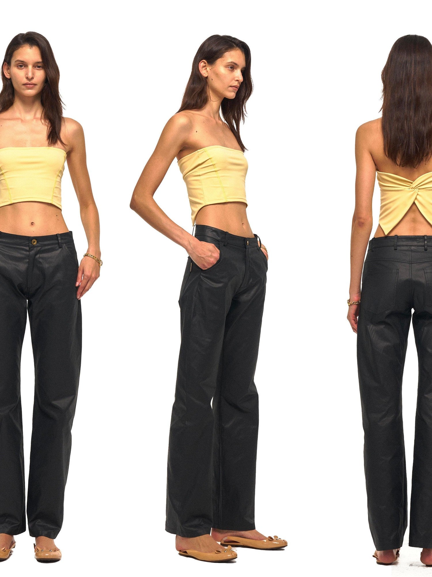 NyDkyel Textured Faux Leather Slanted Pockets Straight Women&
