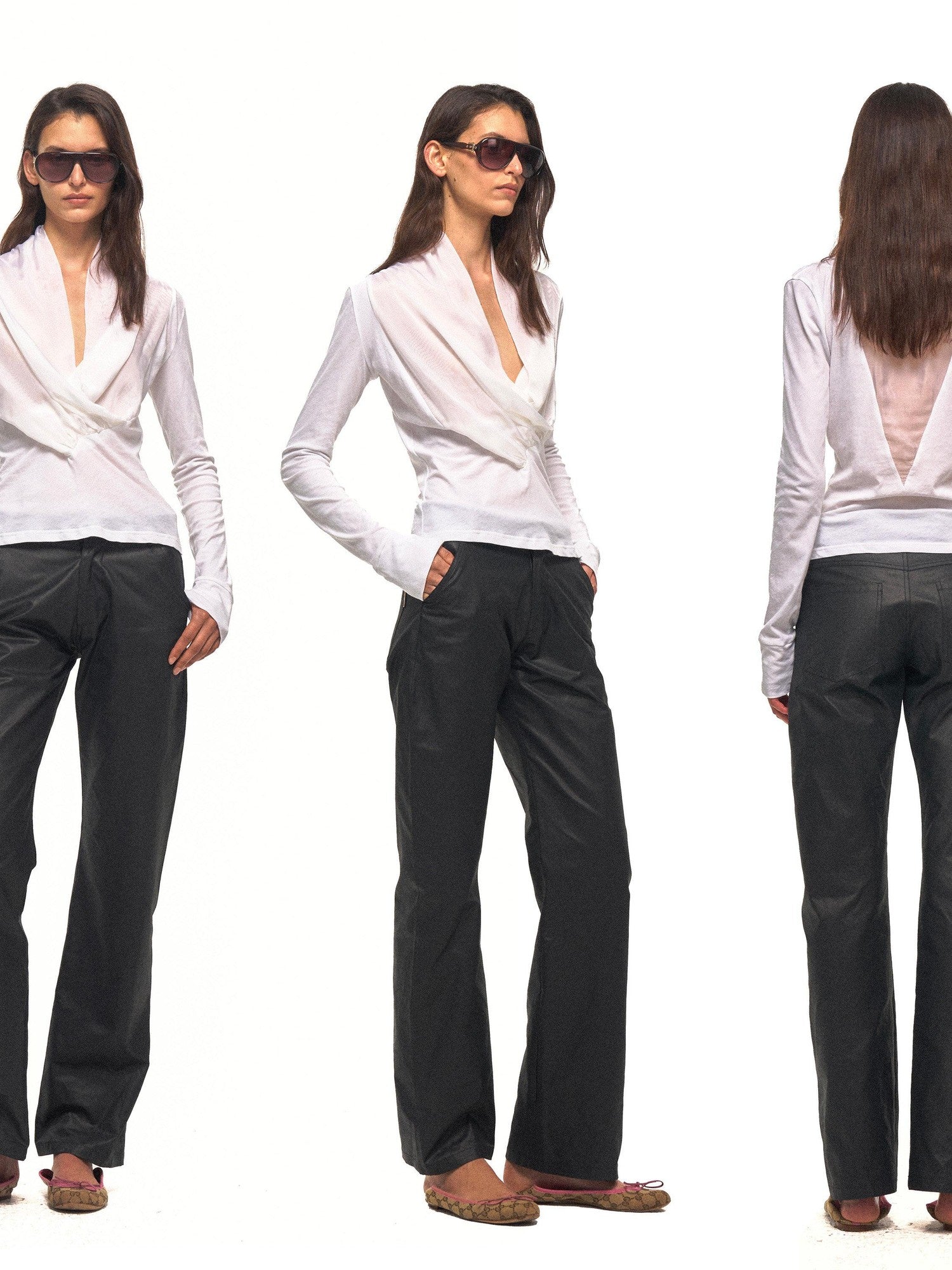 NyDkyel Textured Faux Leather Slanted Pockets Straight Women&