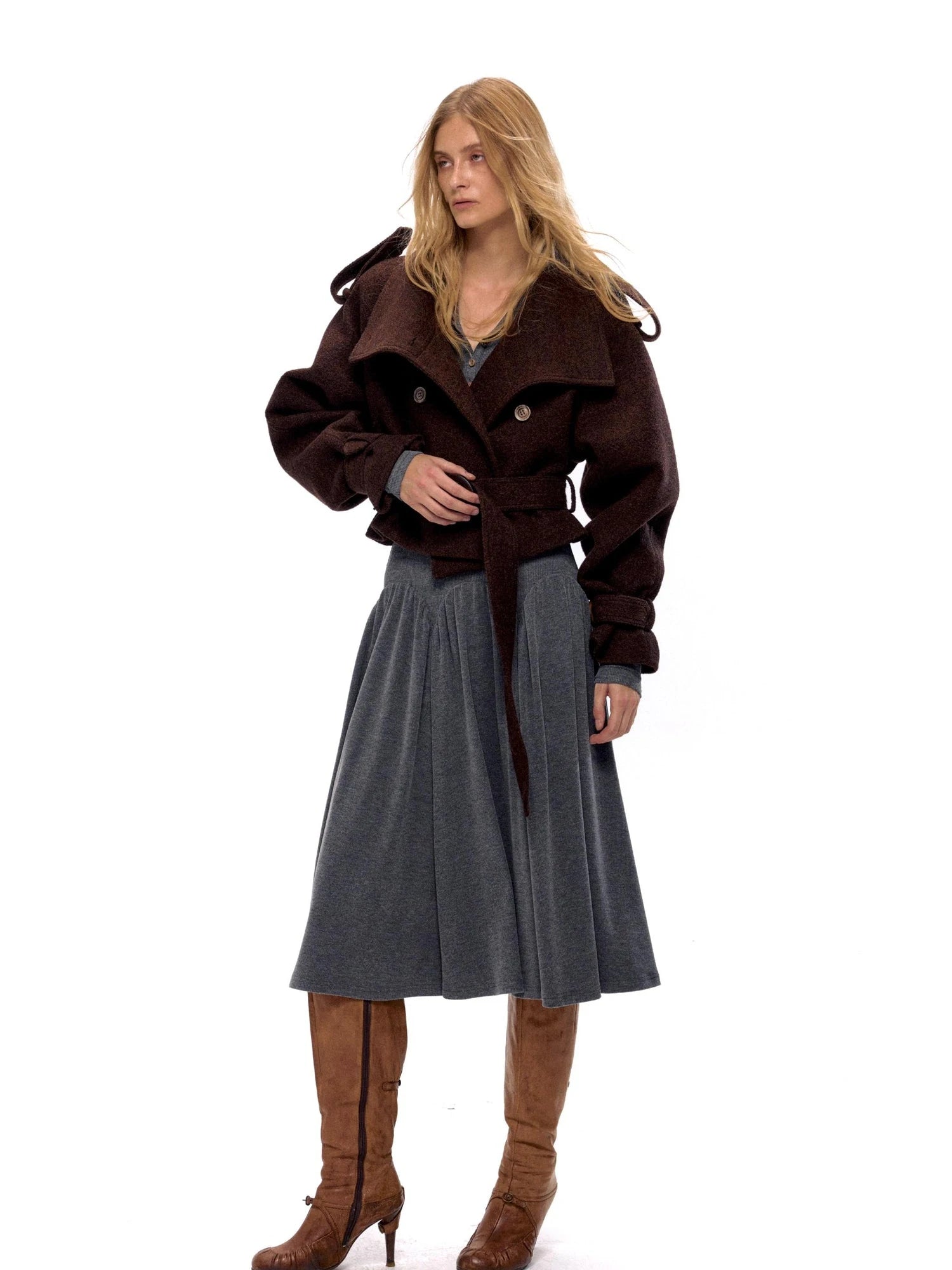 Textured Rib Knit Hooded Dress With Irregular Button Accents