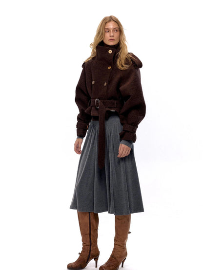 Textured Rib Knit Hooded Dress With Irregular Button Accents