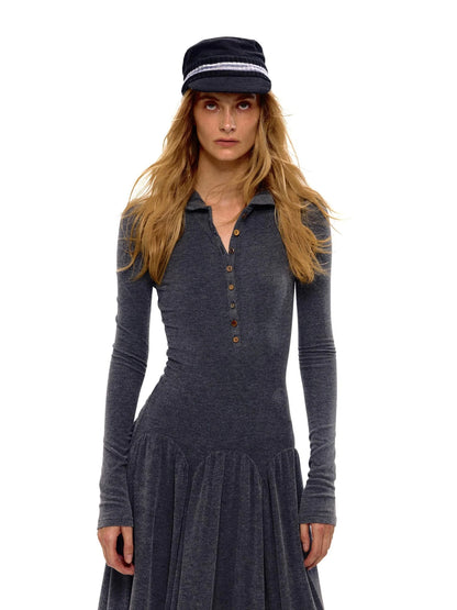 Textured Rib Knit Hooded Dress With Irregular Button Accents