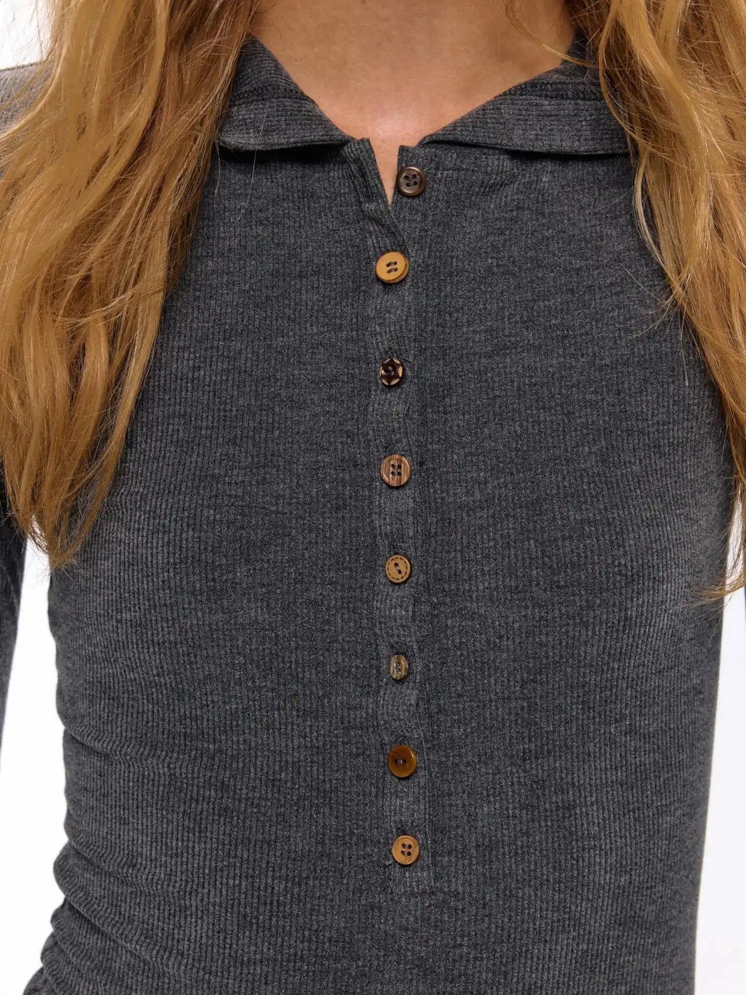 Textured Rib Knit Hooded Dress With Irregular Button Accents