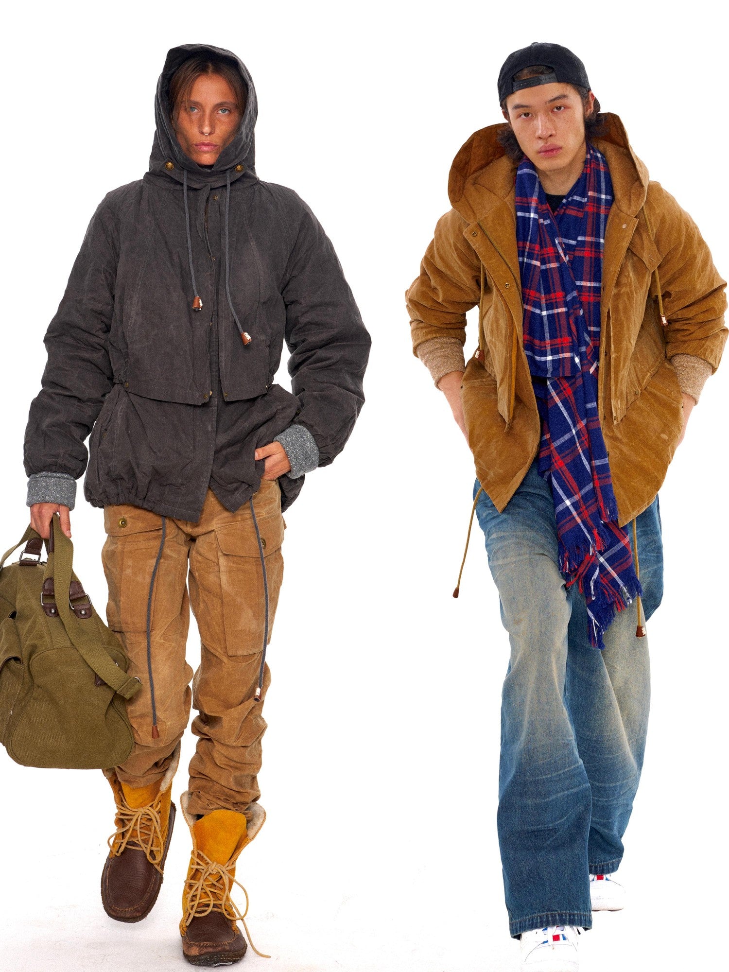 NyDkyel Thick Cotton Filled Distressed Street Loose Fit Unisex Zip Hood Puffer Jacket