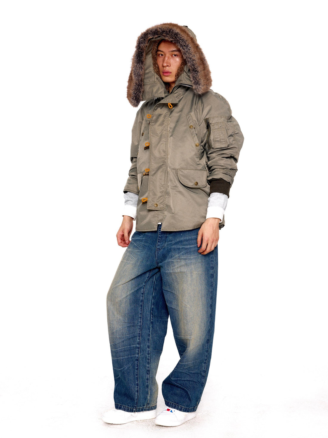 NyDkyel Thick Insulated Hooded British Commuter Straight Cut Midlength Zip Puffer Jacket