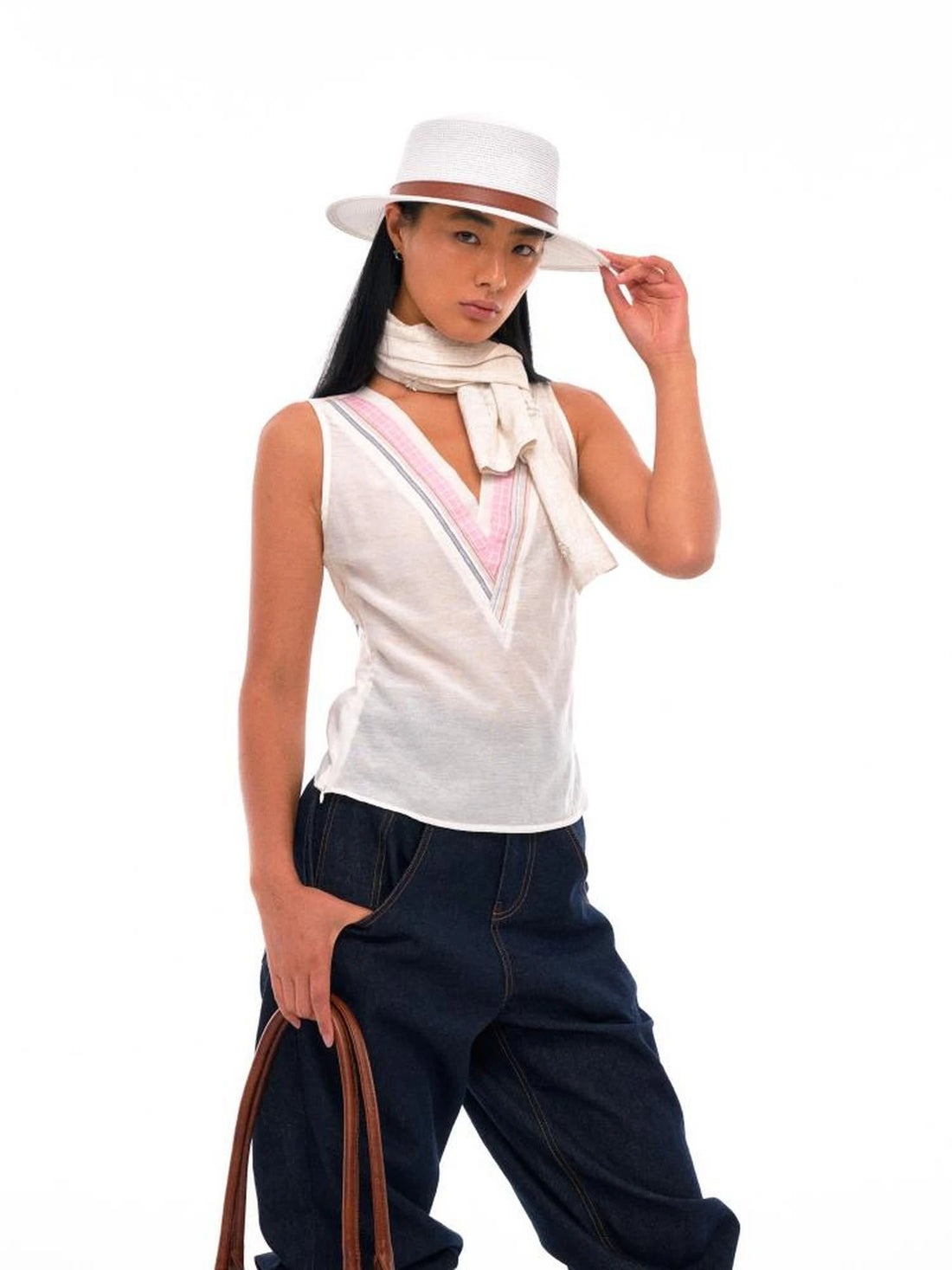 Three Layer Collar Spliced Linen Sleeveless VesT-shirt