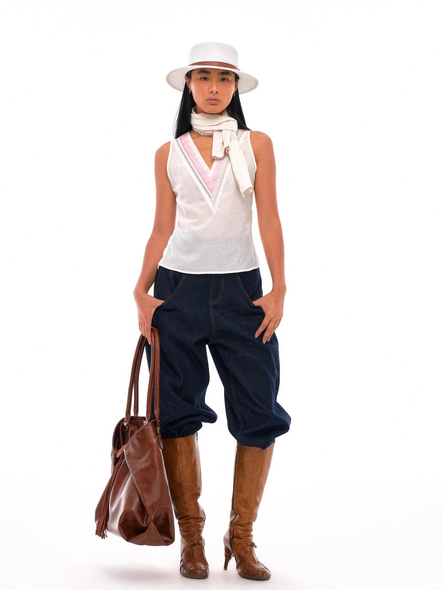 Three Layer Collar Spliced Linen Sleeveless VesT-shirt