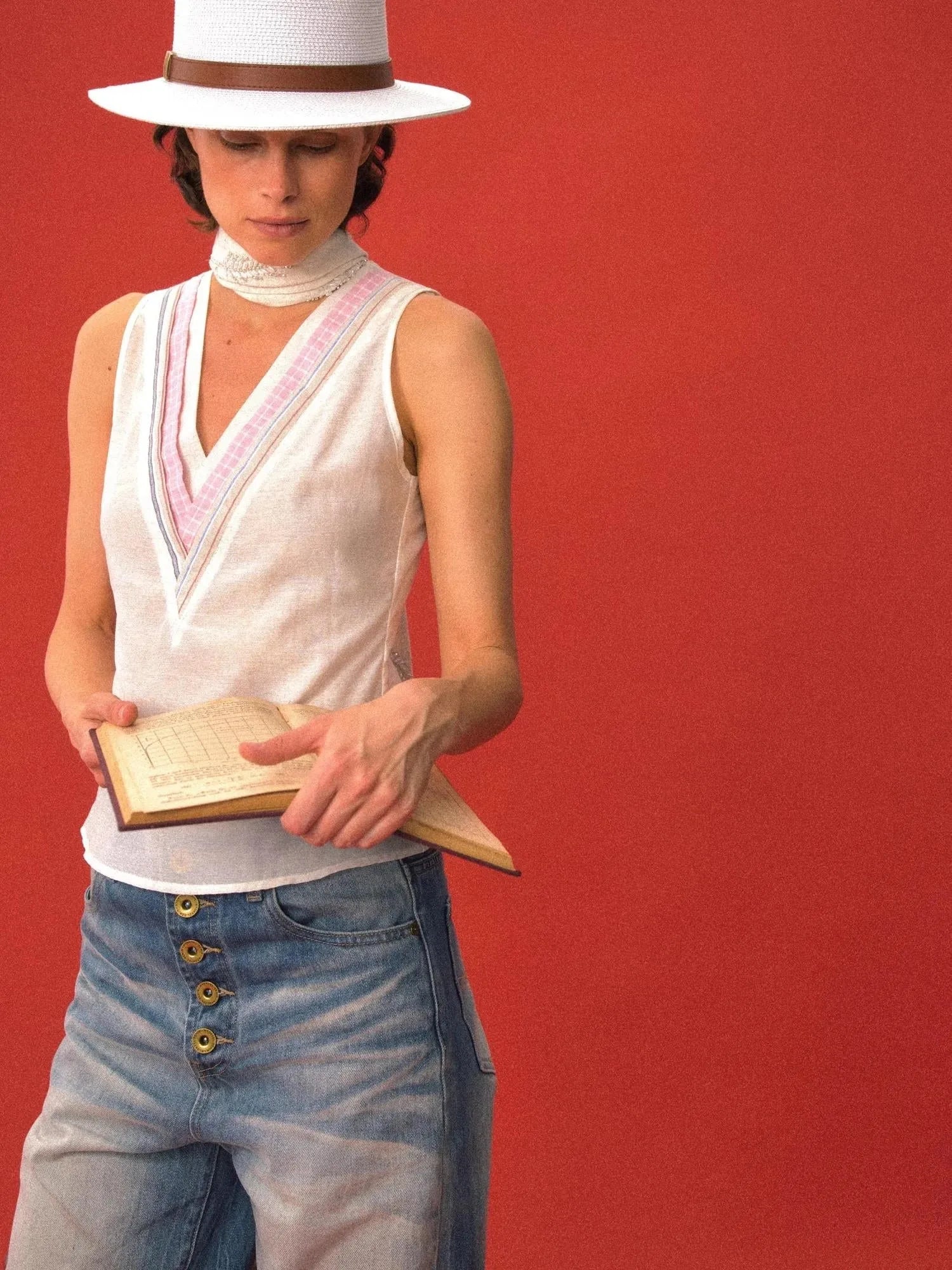 Three Layer Collar Spliced Linen Sleeveless VesT-shirt