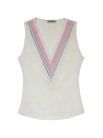 Three Layer Collar Spliced Linen Sleeveless VesT-shirt