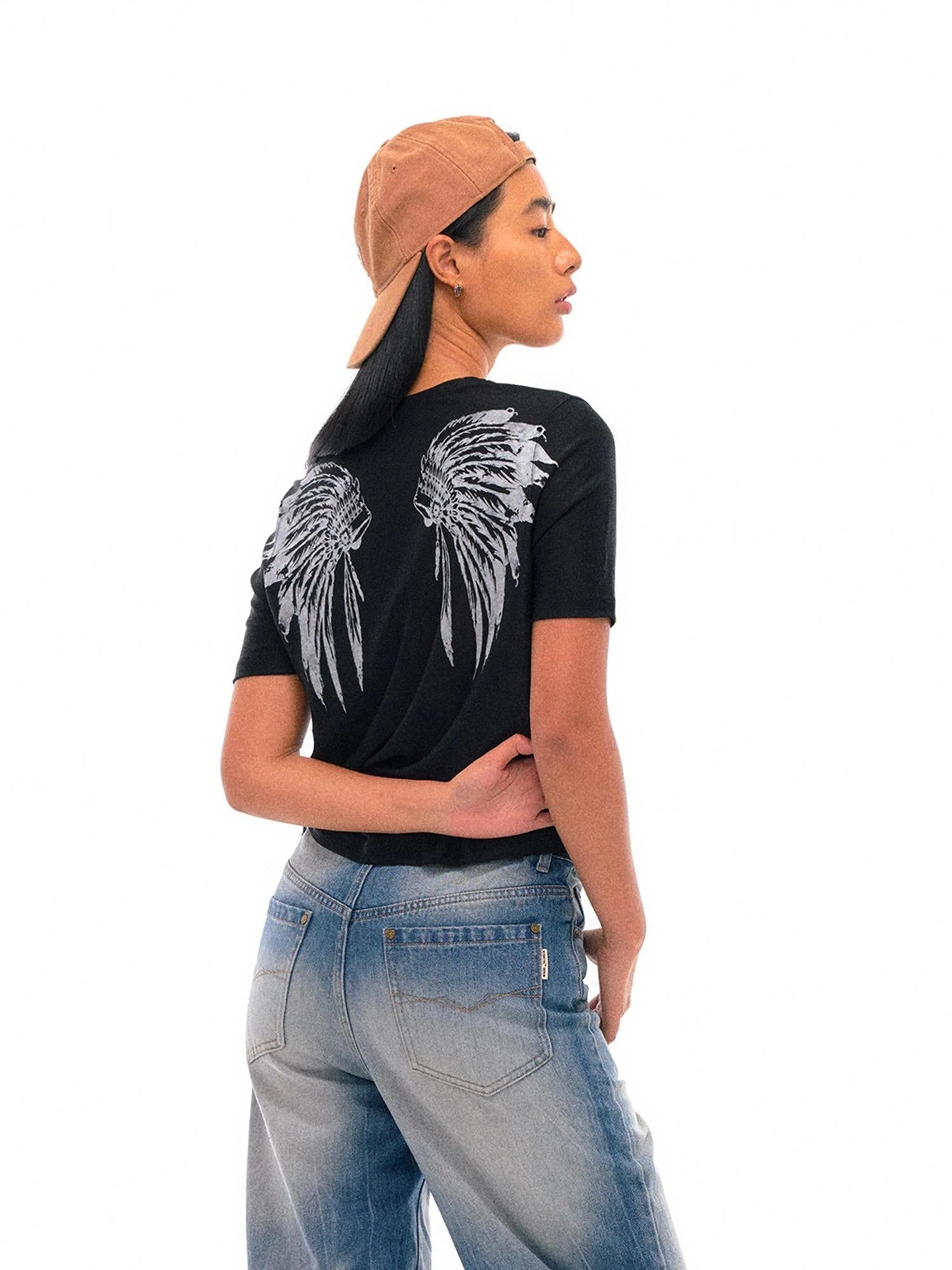 Tribal Feather Print T-shirt In Tencel Blend