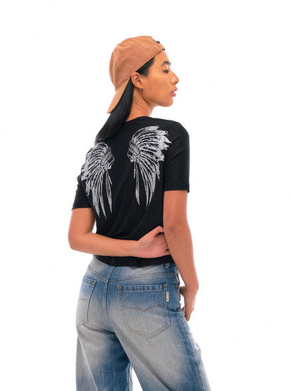 Tribal Feather Print T-shirt In Tencel Blend