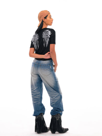 Tribal Feather Print T-shirt In Tencel Blend