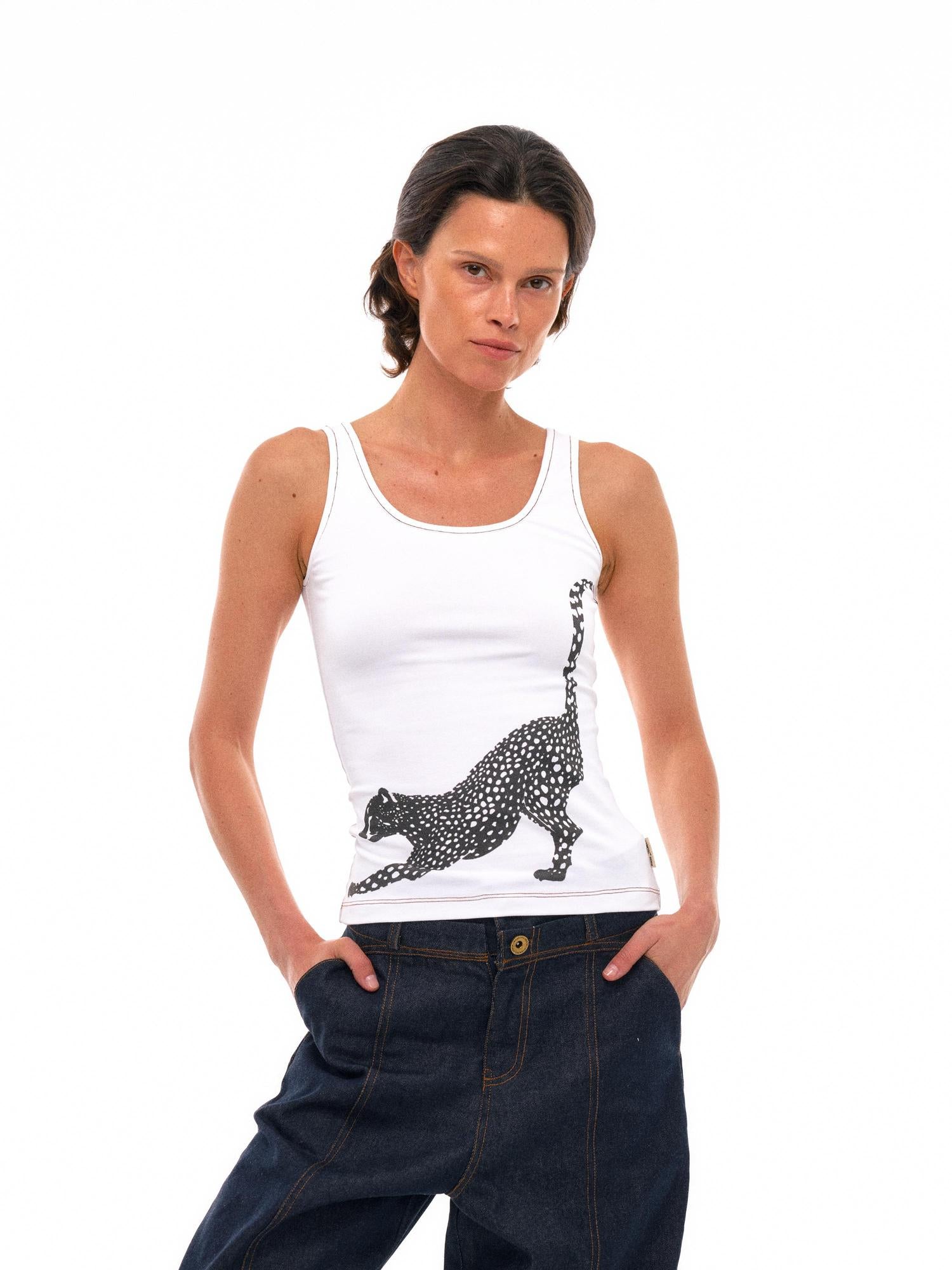 NyDkyel Tribal Leopard Print Sleeveless Top With Contrast Stitching