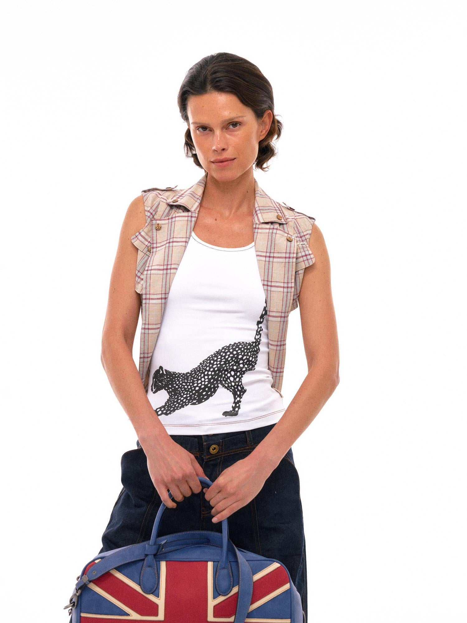 NyDkyel Tribal Leopard Print Sleeveless Top With Contrast Stitching