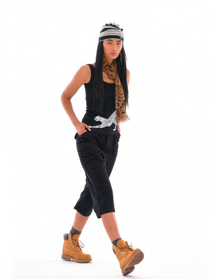 NyDkyel Tribal Leopard Print Sleeveless Top With Contrast Stitching