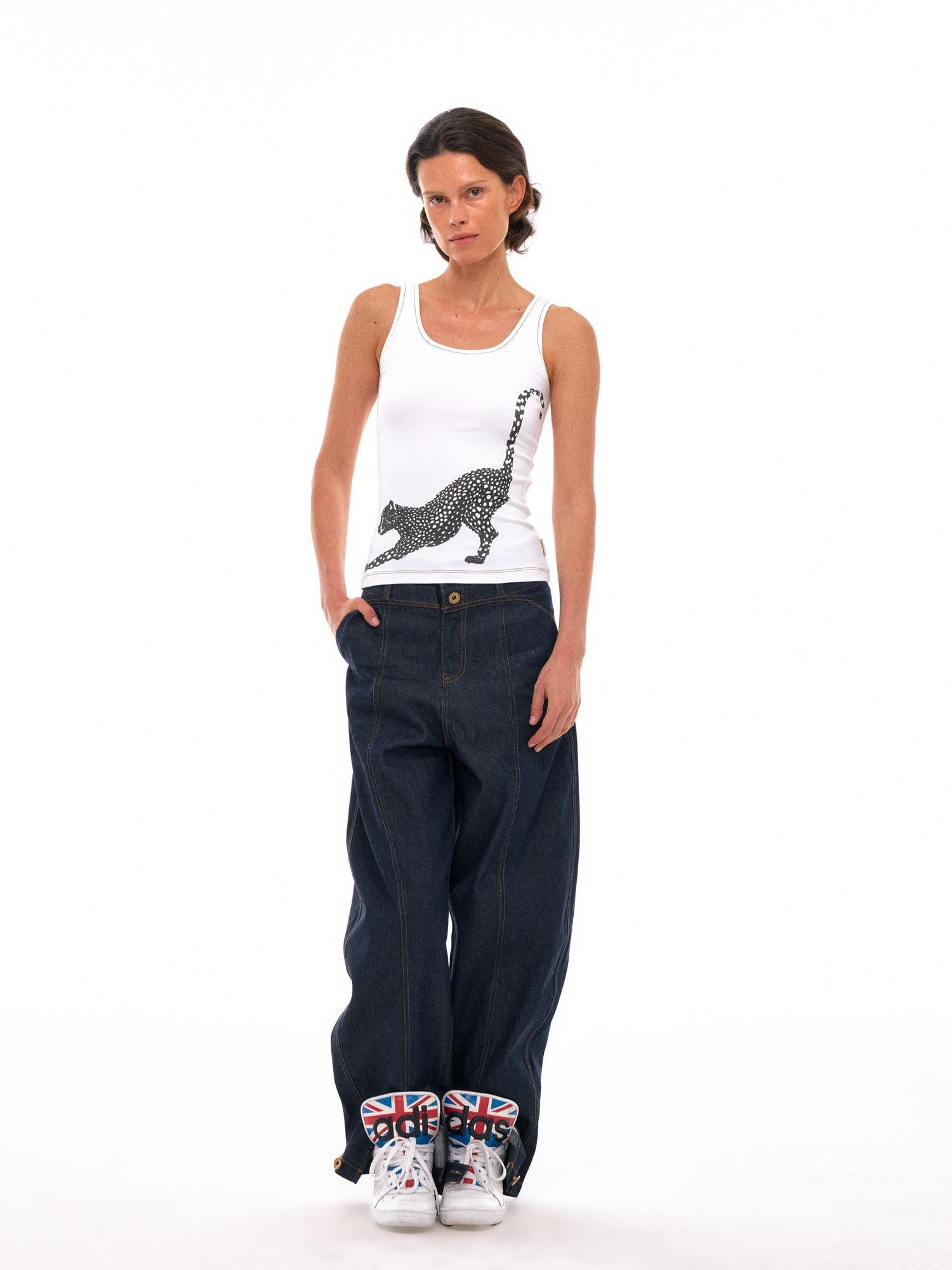 NyDkyel Tribal Leopard Print Sleeveless Top With Contrast Stitching