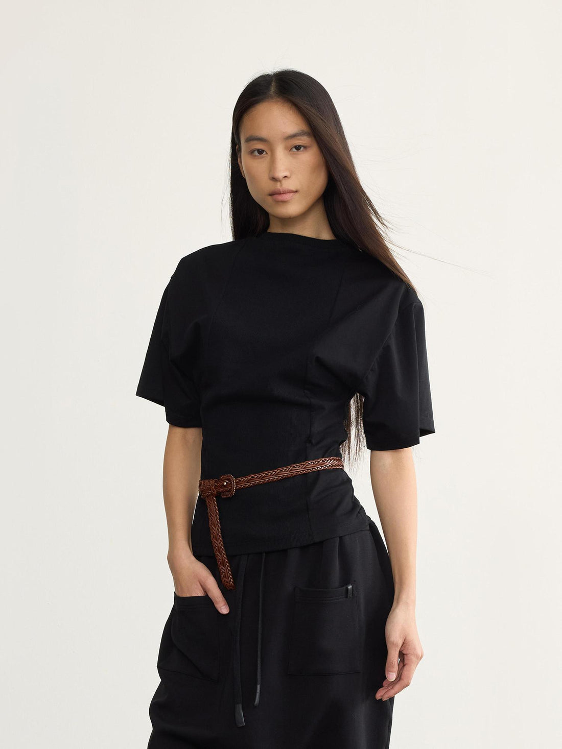 NyDkyel Two Sided Ribbed Crop Tee with Reverse Wear Design