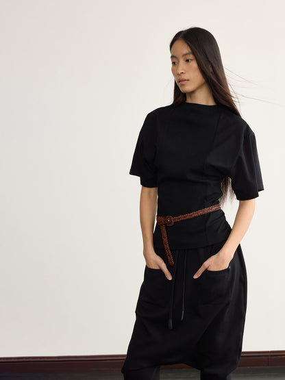 NyDkyel Two Sided Ribbed Crop Tee with Reverse Wear Design