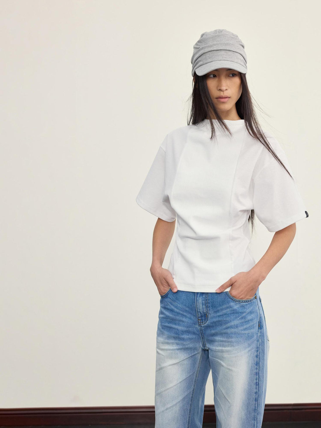 NyDkyel Two Sided Ribbed Crop Tee with Reverse Wear Design