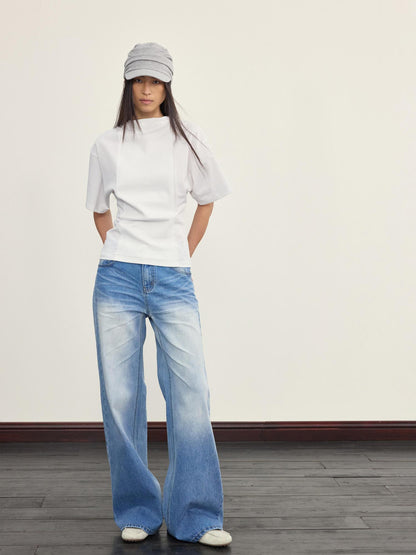 NyDkyel Two Sided Ribbed Crop Tee with Reverse Wear Design