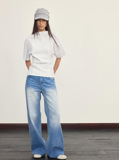 NyDkyel Two Sided Ribbed Crop Tee with Reverse Wear Design