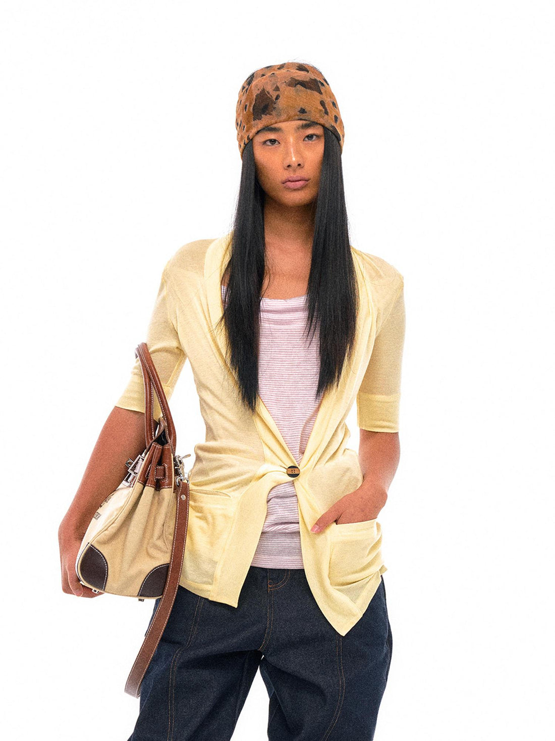 NyDkyel Two Tone Draped Collar Knit Cardigan Dress