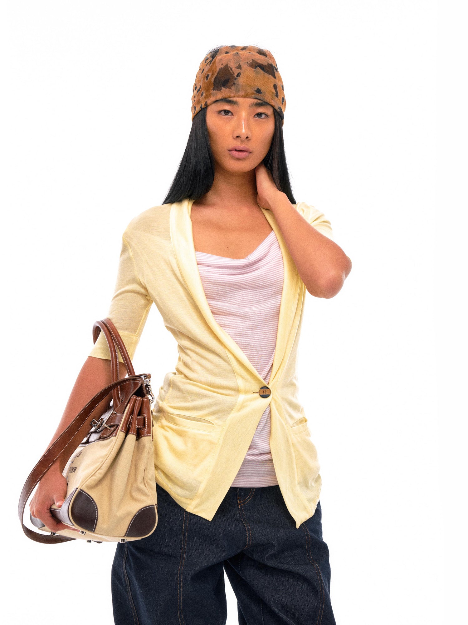 NyDkyel Two Tone Draped Collar Knit Cardigan Dress