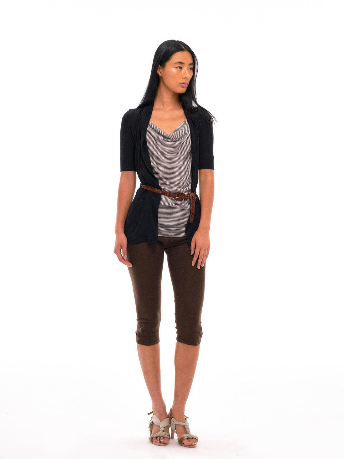 NyDkyel Two Tone Draped Collar Knit Cardigan Dress Black Long Dress In Stock 7-Day Shipping / 2/M NyDkyel Two Tone Draped Collar Knit Cardigan Dress Black Long Dress In Stock 7-Day Shipping / 2/M