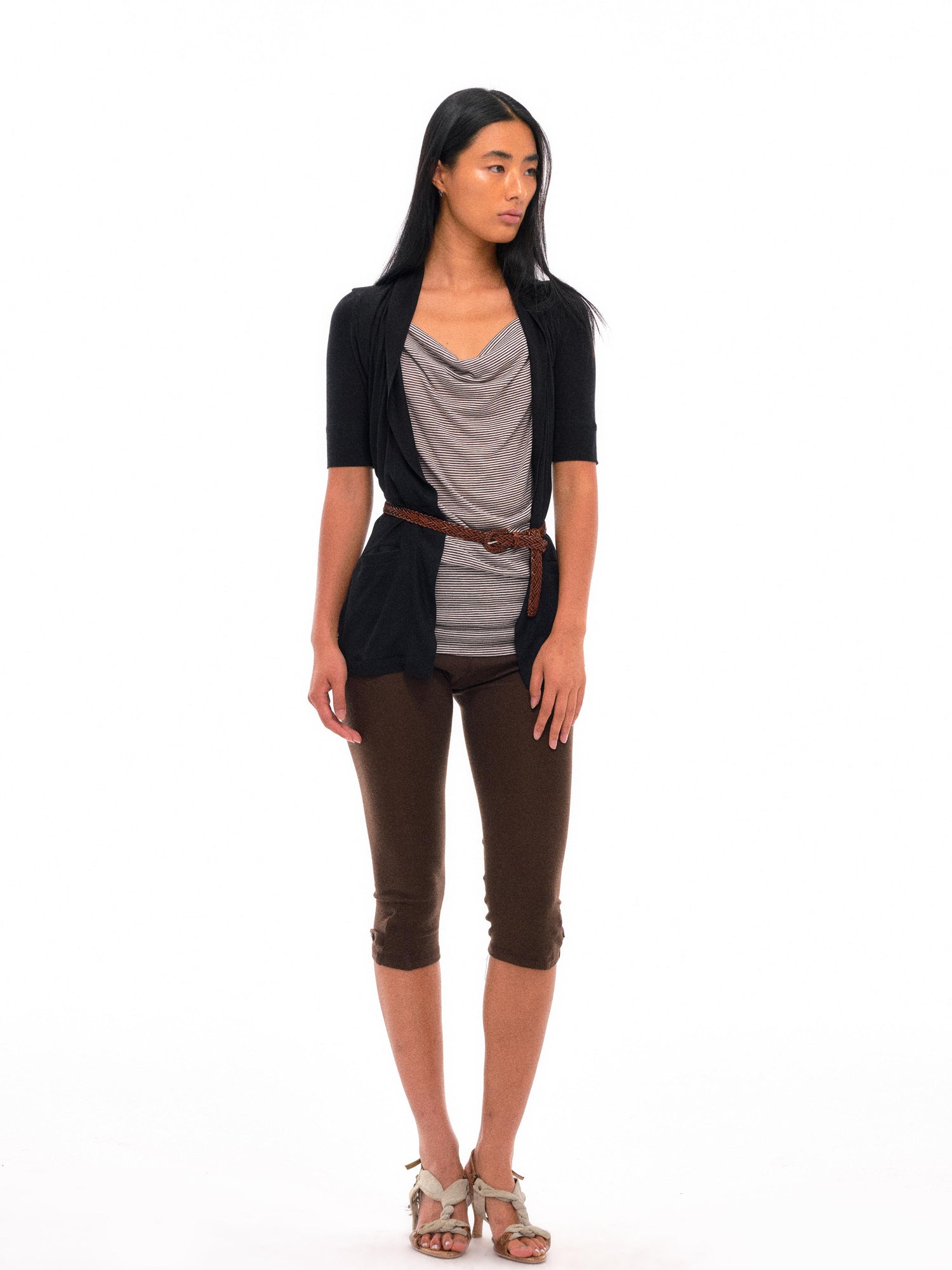 NyDkyel Two Tone Draped Collar Knit Cardigan Dress
