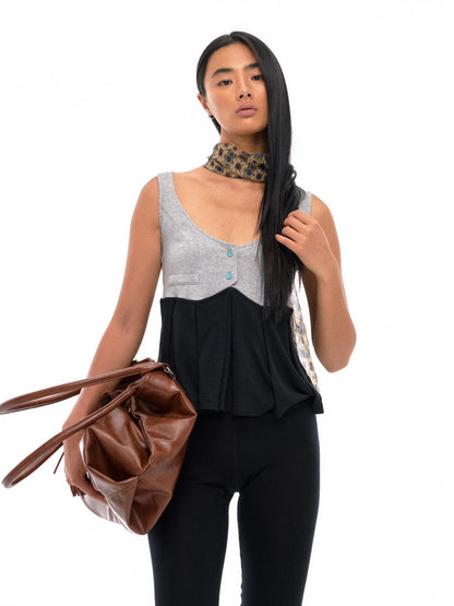NyDkyel Two Tone Knit Pleated Camisole Top