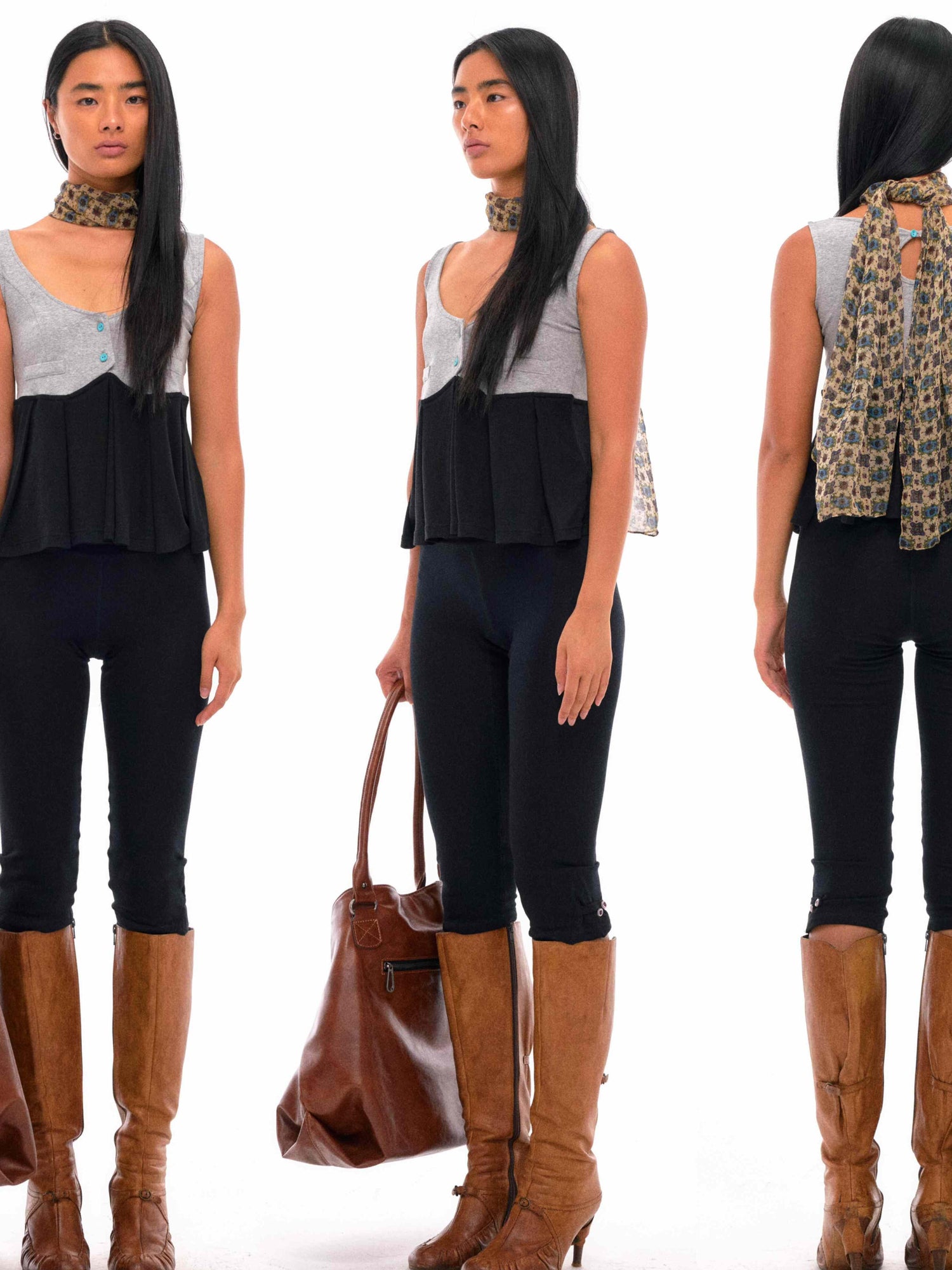 NyDkyel Two Tone Knit Pleated Camisole Top