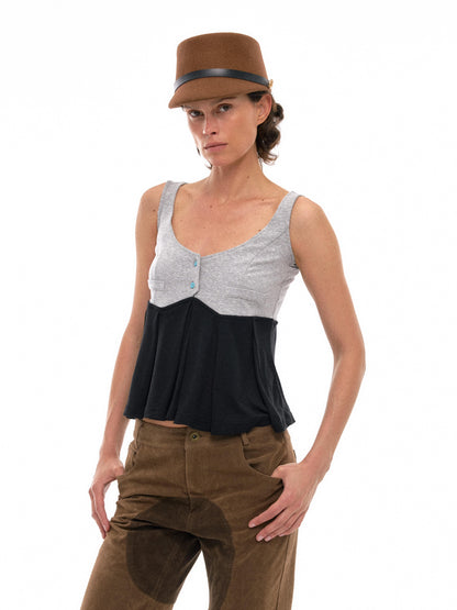 NyDkyel Two Tone Knit Pleated Camisole Top
