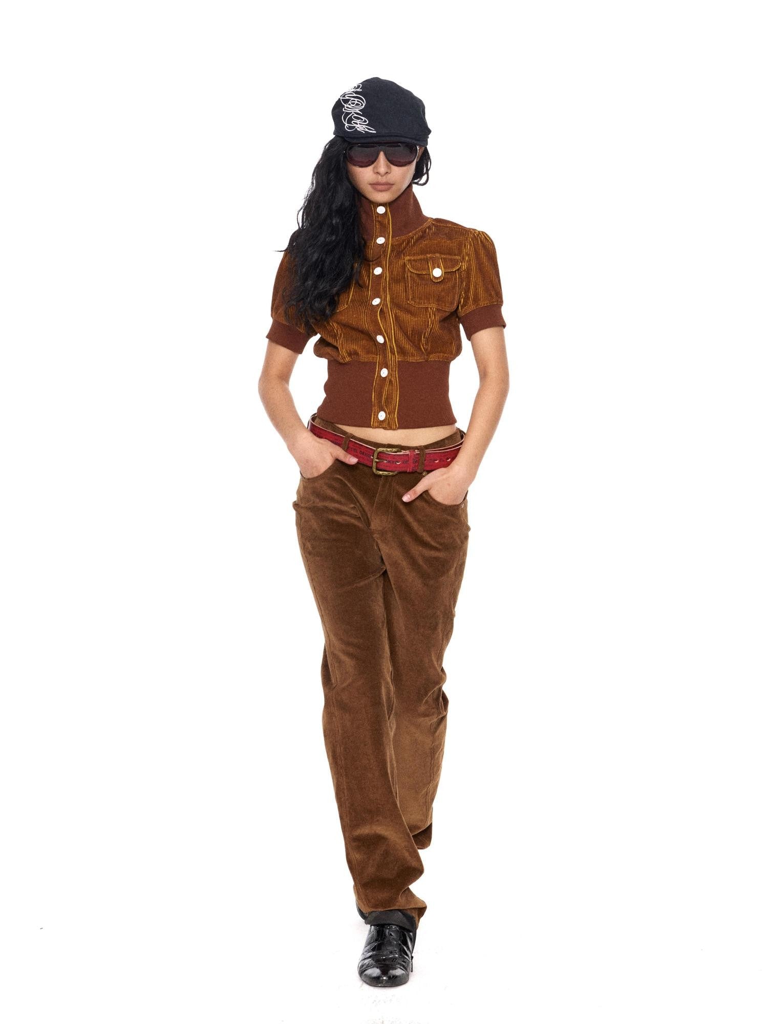 NyDkyel Two Tone Special Craft Stand Collar Waist Cinch Women&